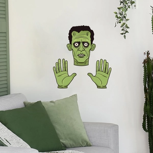 Frankenstein monster wall decal with green face and hands for Halloween room decoration