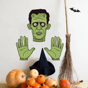Halloween zombie ghost wall stickers set with green monster face for bedroom wall decor
