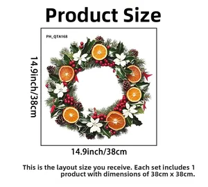 Christmas wall sticker showing a 14.9 inch round floral wreath with oranges and berries