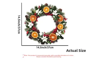 Detail of Christmas wreath with berries and oranges, 14.5 inch diameter dimension view