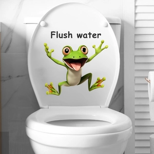 Détail d'un mignon autocollant grenouille verte avec texte Flush Water