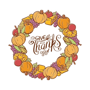 Thanksgiving vegetable fruit wreath wall sticker with GIVE thanks calligraphy art