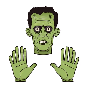 Halloween Frankenstein wall decor set with green monster head and two hands stickers