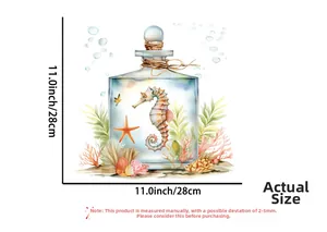 Detailed dimension guide for seahorse and seashell theme bathroom wall sticker