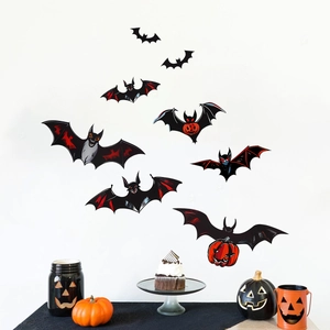 Luminous 3D bat wall stickers with pumpkin motifs for Halloween home decoration display