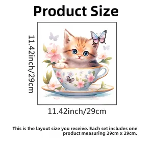 Detail view of flower cat toilet sticker showing vibrant floral and butterfly patterns