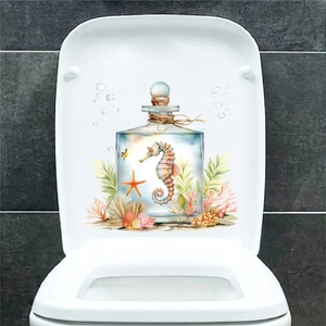 Ocean seahorse glass bottle waterproof toilet seat sticker with coral and seashell art