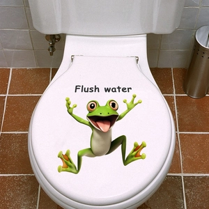 Autocollant de toilette grenouille rigolote avec rappel de chasse pour salle de bain