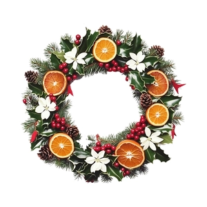 Christmas wreath wall sticker with pine leaves, orange slices, and red berries decor