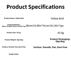Specifications for sunflower and yellow bird wall sticker measuring 38x41cm in OPP bag