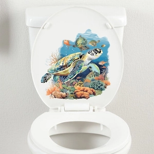 Waterproof sea turtle and coral reef toilet lid decal for bathroom wall decor