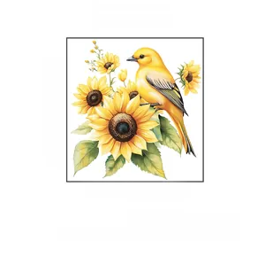 Detailed size chart for sunflower wall sticker with yellow bird, measuring 38cm by 41cm