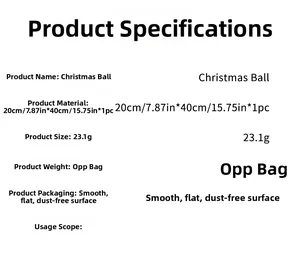 Detailed dimensions and technical specifications of the 20x40cm Christmas ball wall sticker