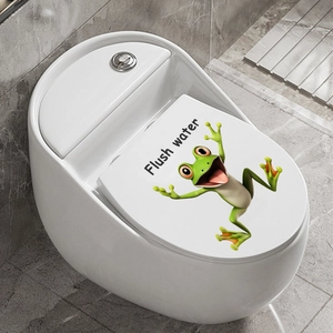Sticker WC grenouille 3D rigolo avec texte Flush Water pour décoration de salle de bain