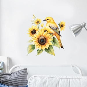 Sunflower and yellow bird wall sticker set for cozy bedroom and home interior decoration