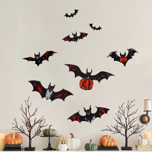 Set of 3D Halloween glowing bat wall stickers for home holiday party wall decoration