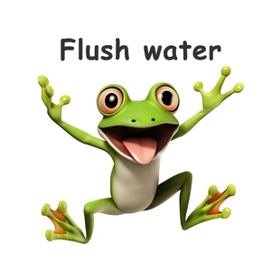 Sticker WC grenouille 3D mignon avec texte Flush Water pour décoration de salle de bain