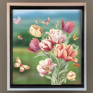 Autocollants de Fenêtre Tulipe Et Papillon Stickers Muraux Décoratifs en PVC pour Maison Salon Chambre Cuisine Vitre Déco