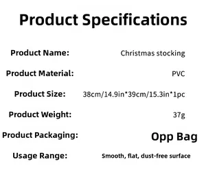 Detailed specifications chart for Christmas stocking PVC wall sticker 38x39cm size