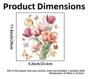 Détail des stickers muraux fleurs et papillons avec les dimensions de mise en page