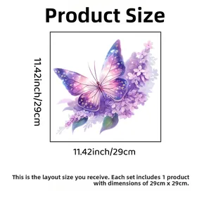 Detail showing dimensions and layout of purple butterfly and flower wall sticker set