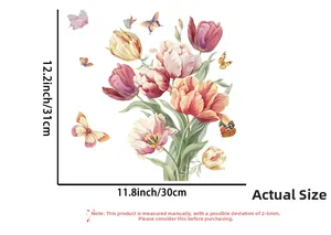 Détail du sticker mural tulipe vintage avec papillons et dimensions de 30x31cm