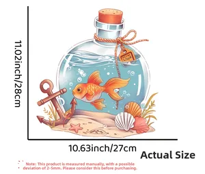 Dettaglio dimensioni per l'adesivo murale tema oceano con pesce rosso in bottiglia di vetro