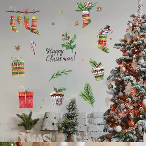 Christmas stocking and gift wall sticker set for festive home holiday decoration
