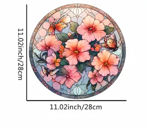 Close-up of a 28cm floral butterfly window sticker in bright stained glass art style