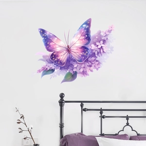Purple Butterfly And Flower Wall Stickers PVC Removable Dreamy Starry Decorative Wall Decals For Bedroom Living Room Home Decor