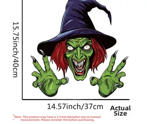 Detailed dimension layout for Halloween green witch wall decal showing 40cm height size