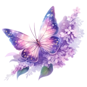 Artistic purple butterfly wall sticker with floral star pattern for home bedroom decor