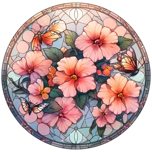 Colorful floral butterfly wall sticker with stained glass art for home window decoration
