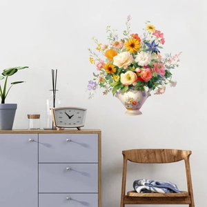 Stickers muraux élégants de vases à fleurs en porcelaine pour décorer un salon chaleureux