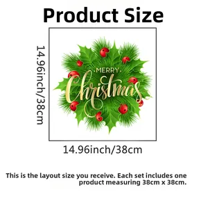 Detalle de la pegatina de pared de corona de Navidad de 38cm con hojas y bayas rojas