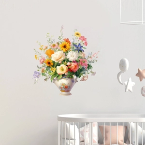 Stickers muraux fleurs et vases aquarelle élégants pour chambre de bébé et décoration