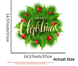 Pegatina navideña de 37cm con texto Merry Christmas, hojas de acebo y bayas rojas
