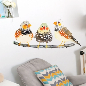 Pegatinas de pared de pájaros acuarela en rama para decoración nórdica del hogar