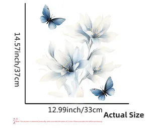 Detailed size specification for white flower and blue butterfly wall stickers 37cm by 33cm