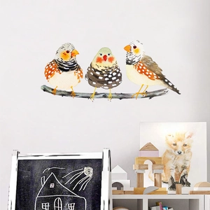 Pegatinas de Pared de Pájaros Diamante Mandarín en Acuarela PVC Animal Rama de Árbol para Habitación Niños Salón Decoración