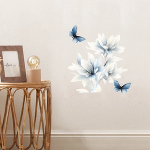 Blue And White Flower Butterfly Wall Sticker PVC Self Adhesive Mural For Living Room Bedroom Home Decor Art Decal