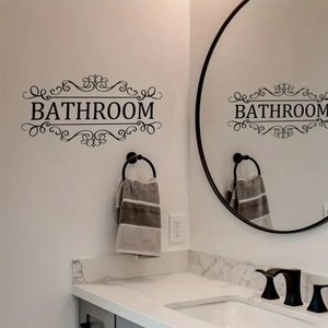 Elegant black Bathroom wall sticker with scroll border design for home restroom decor