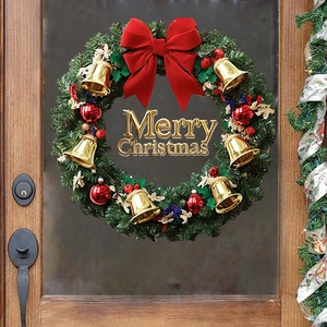 Christmas Wreath PVC Wall Sticker Bell Bow Graphic For Window Wall Home Decor Merry Christmas Festive Sticker Decoration