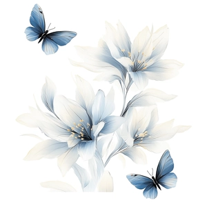 Elegant white and blue flower wall stickers with butterfly accents for home decor