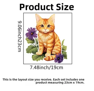 Detail view of cat and purple flower wall sticker with precise dimensions 23x19cm