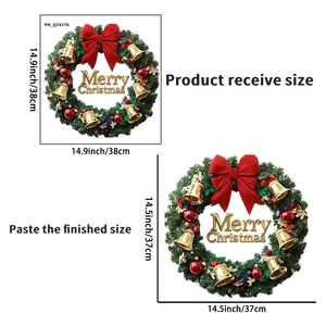 Detailed size comparison of Merry Christmas wreath with red bow and gold bells