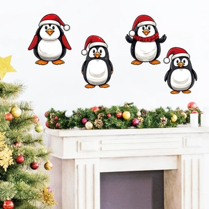 Christmas Penguin Wall Stickers Cartoon PVC Removable Decals For Home Living Room Bedroom Window Festive Decoration Gift