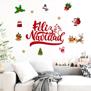 Detail of Christmas wall stickers featuring Feliz Navidad text and festive reindeer motifs