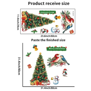 Christmas wall stickers layout and finished display with size measurements and festive motifs