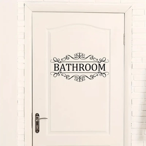 Bathroom Sign Wall Sticker PVC Waterproof English Letters Decal With Elegant Scroll Pattern For Mirror Door Home Decor